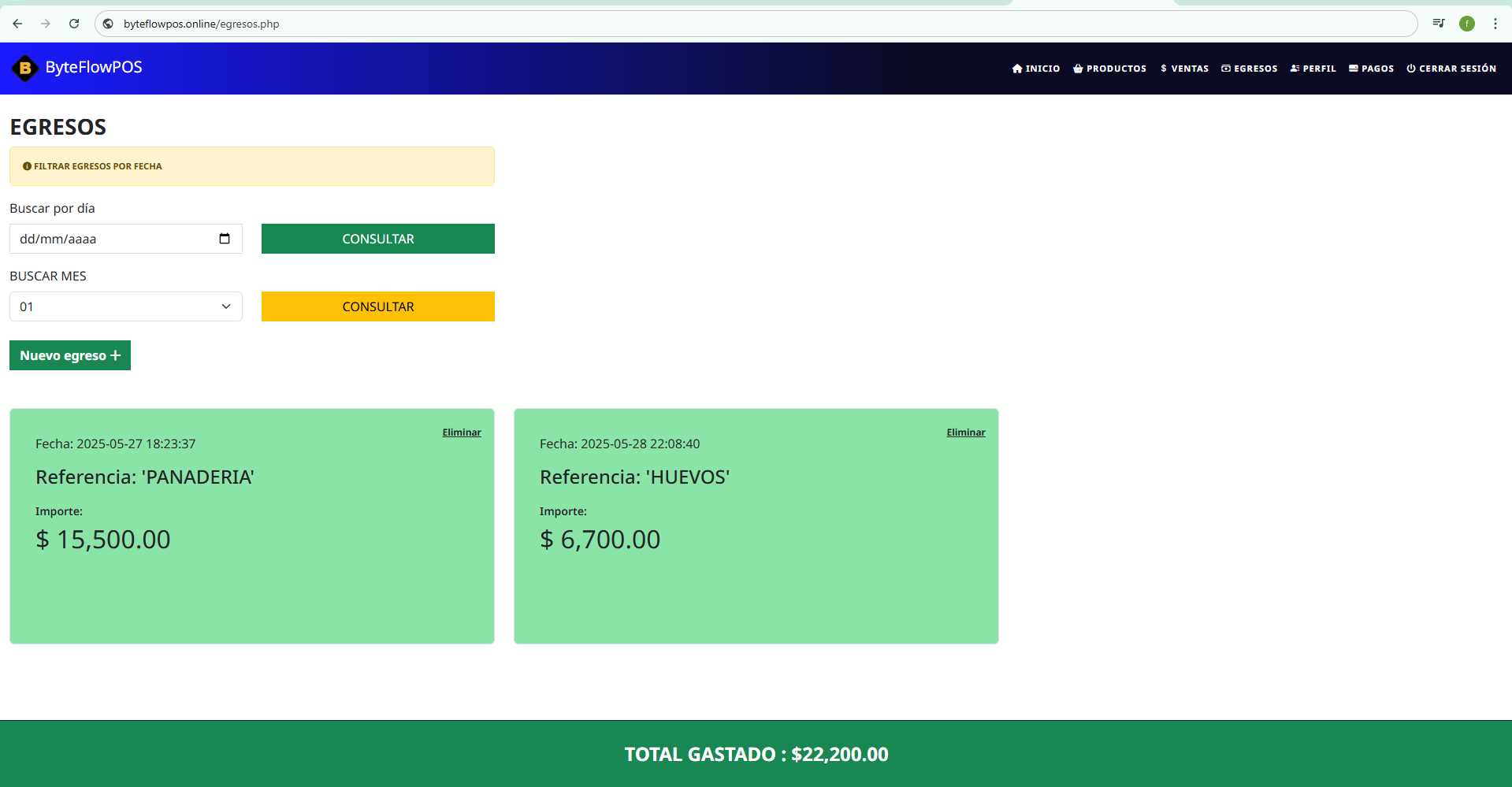 panel de control byteflowpos