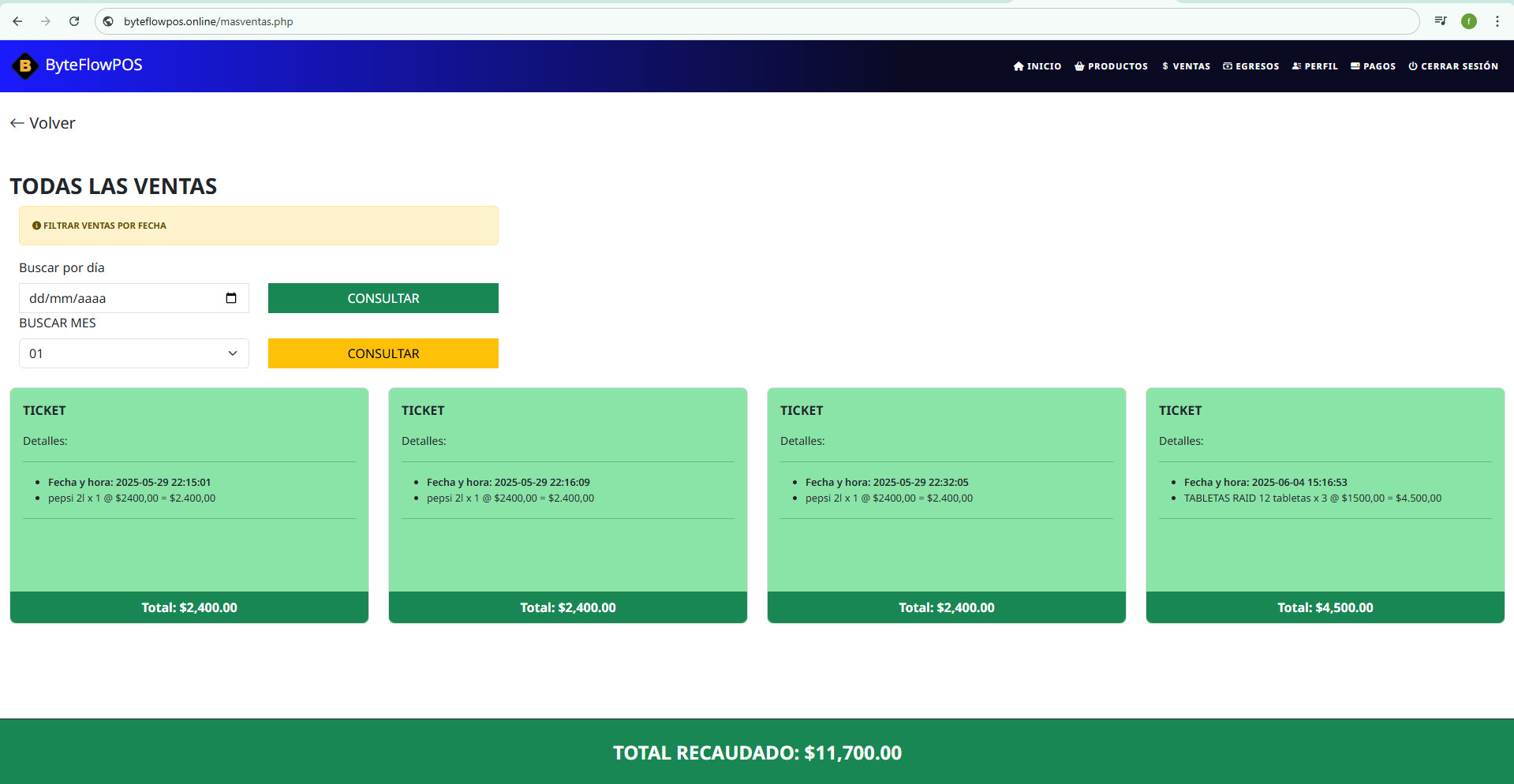 panel de control byteflowpos